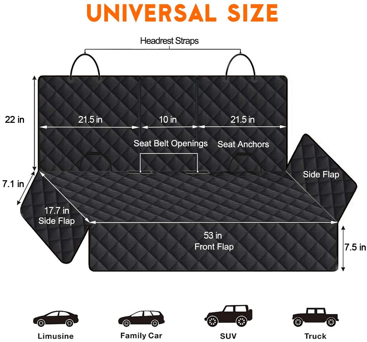 Premium Waterproof Dog Car Seat Cover - Durable Back Seat Protector for Cars, SUVs & Trucks (53" Width) - Fits Middle Armrest - Black