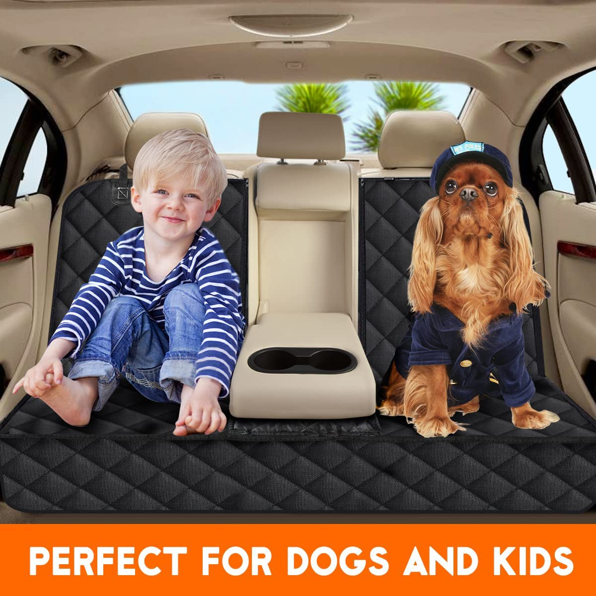 Premium Waterproof Dog Car Seat Cover - Durable Back Seat Protector for Cars, SUVs & Trucks (53" Width) - Fits Middle Armrest - Black