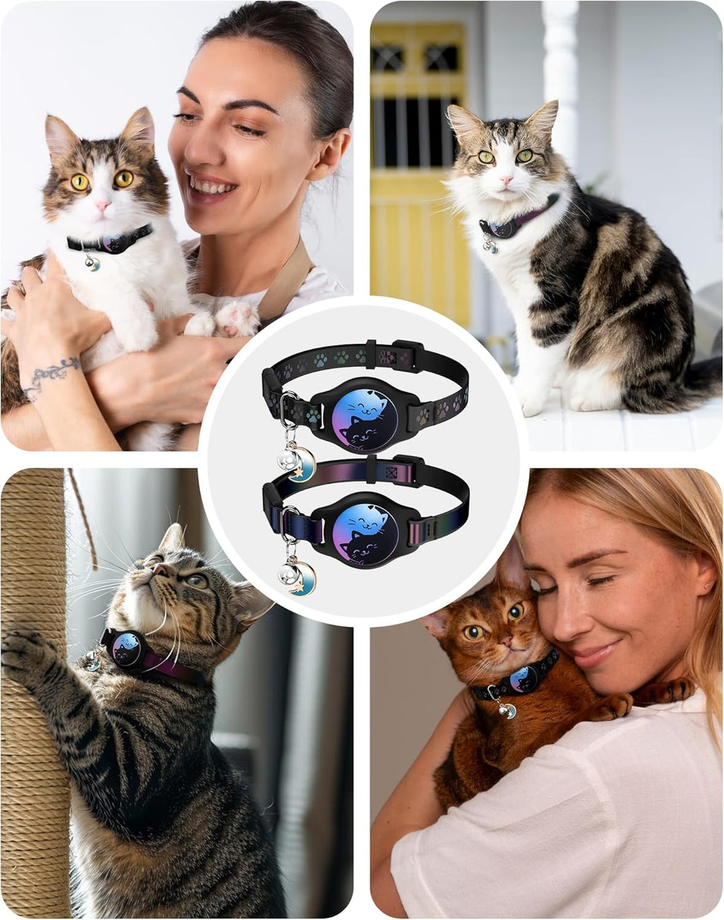 Breakaway Cat Collar with Apple AirTag Holder - 2 Pack Reflective Waterproof Design with Bell, Adjustable 8-12 Inches for Lightweight Comfort and Easy Tracking