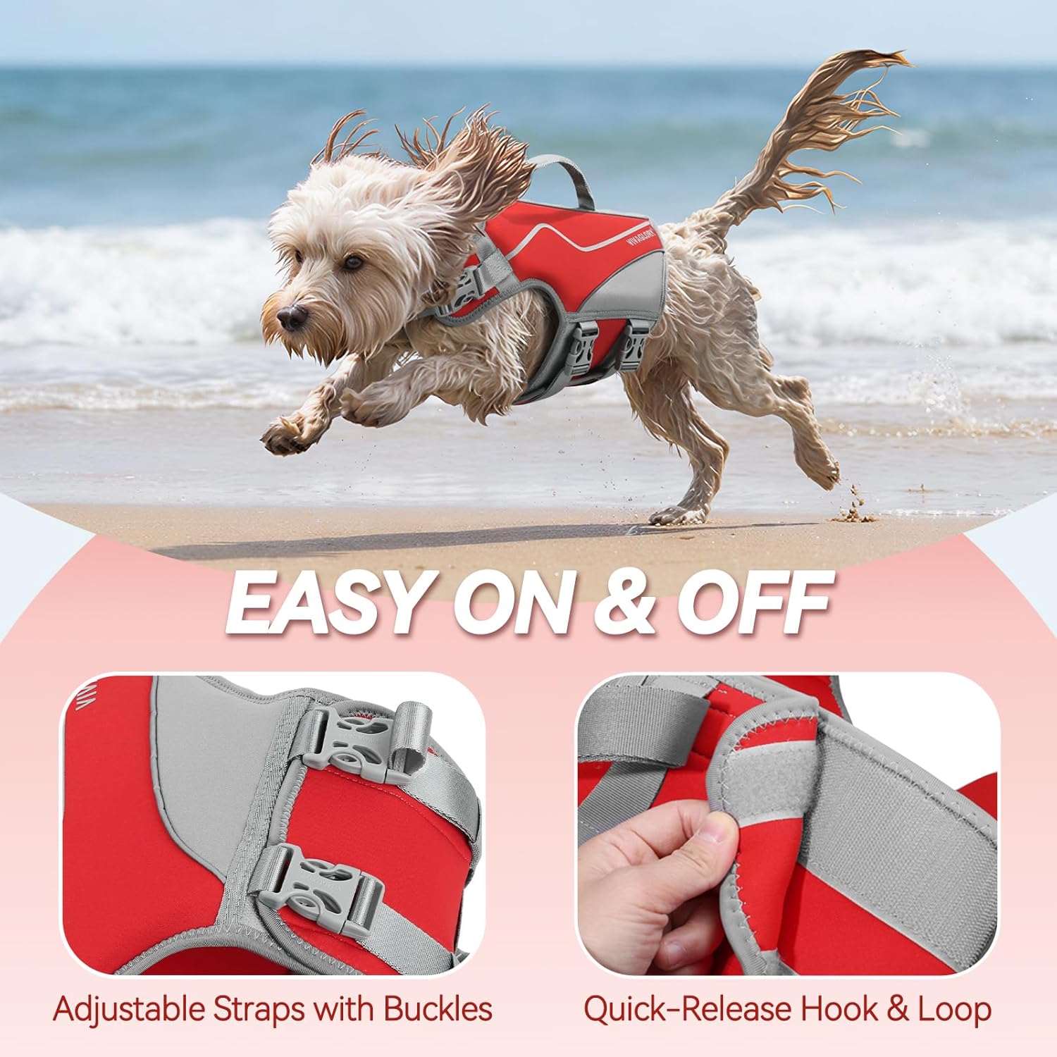 High-Visibility Red Neoprene Dog Life Vest - Adjustable, Comfortable & Safe for Swimming Adventures with Leash Ring & Handle