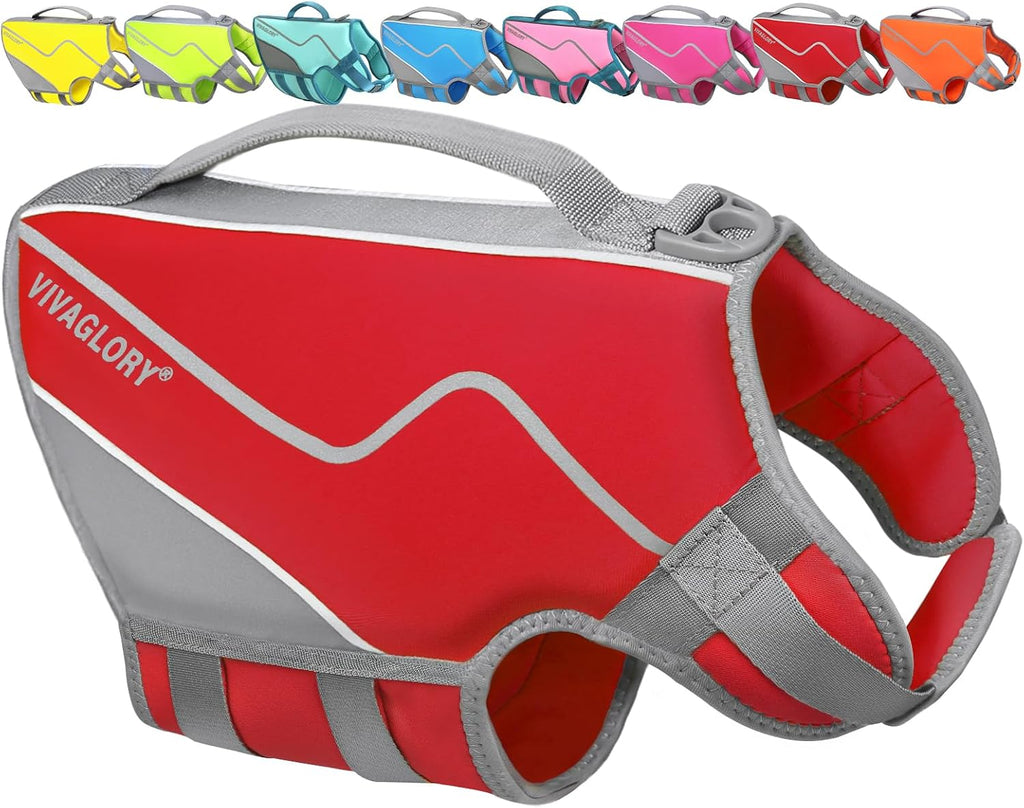 High-Visibility Red Neoprene Dog Life Vest - Adjustable, Comfortable & Safe for Swimming Adventures with Leash Ring & Handle