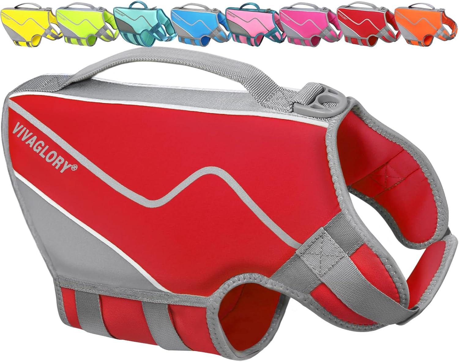 High-Visibility Red Neoprene Dog Life Vest - Adjustable, Comfortable & Safe for Swimming Adventures with Leash Ring & Handle