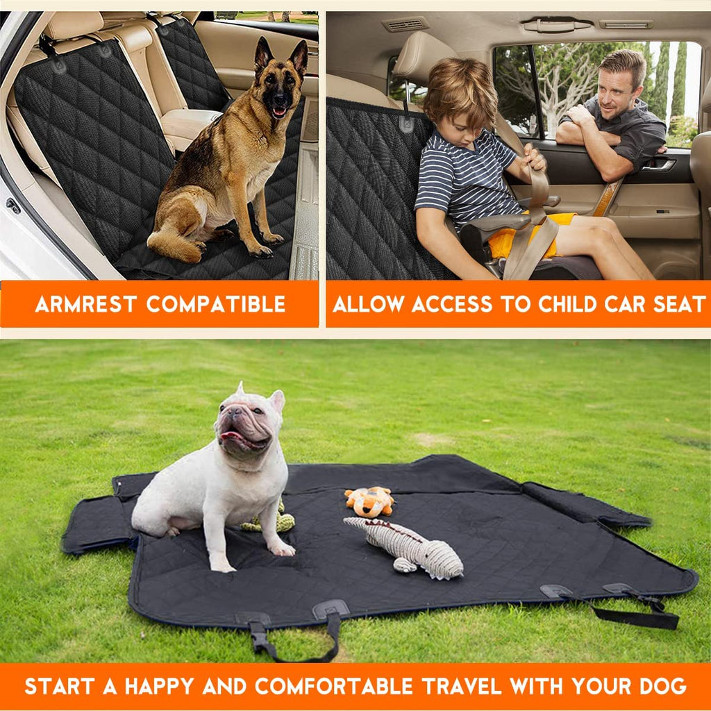 Premium Waterproof Dog Car Seat Cover - Durable Back Seat Protector for Cars, SUVs & Trucks (53" Width) - Fits Middle Armrest - Black