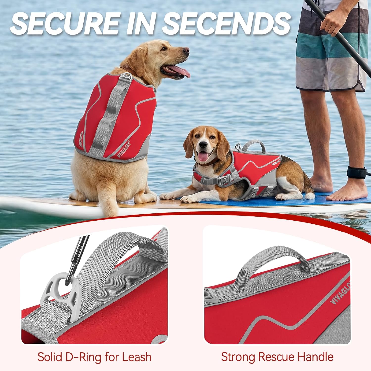 High-Visibility Red Neoprene Dog Life Vest - Adjustable, Comfortable & Safe for Swimming Adventures with Leash Ring & Handle