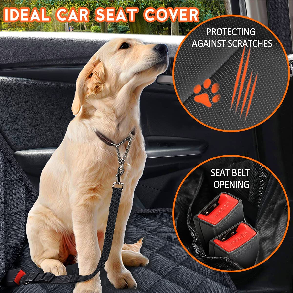 Premium Waterproof Dog Car Seat Cover - Durable Back Seat Protector for Cars, SUVs & Trucks (53" Width) - Fits Middle Armrest - Black