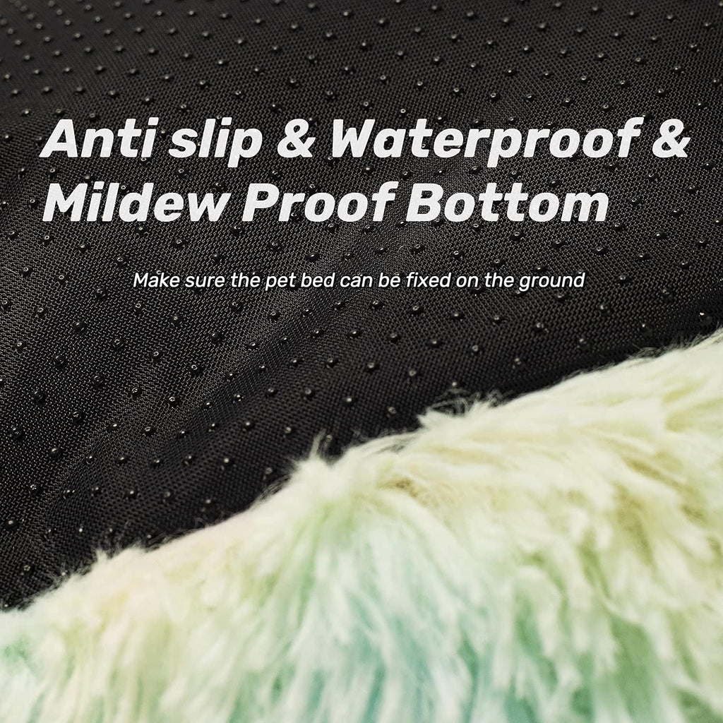 Anti-Anxiety Round Fluffy Plush Faux Fur Washable Pet Bed for Dogs and Cats, Ideal for Joint Relief and Enhanced Sleep (Available in 20", 24", and 27", Rainbow)