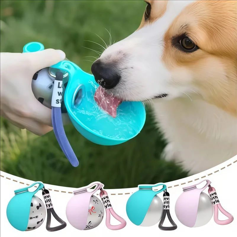 Portable 2-in-1 Dog Water Bottle for Small Breeds - Leak-Proof and Compact Stainless Steel Design with Silicone Components
