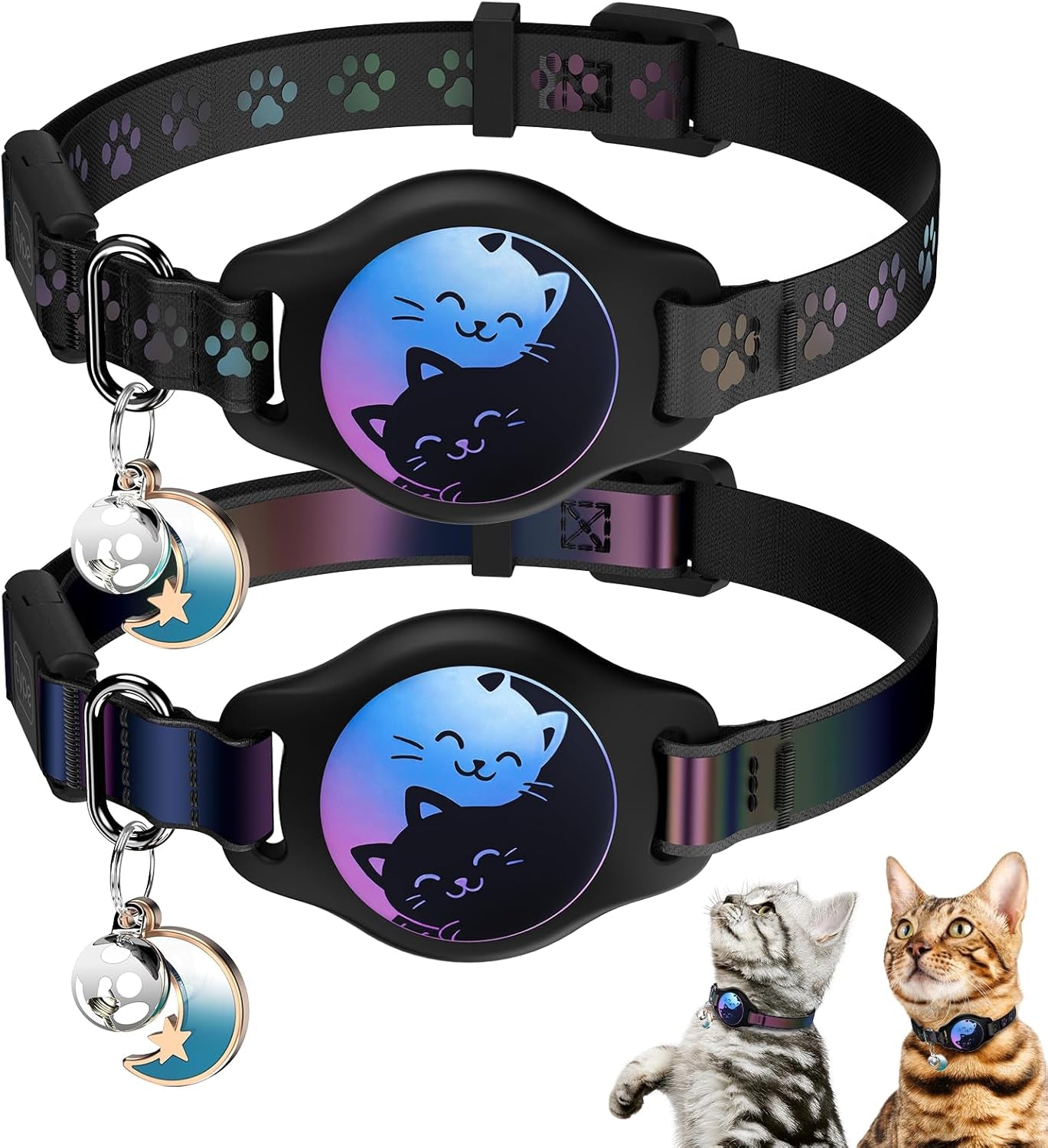 Breakaway Cat Collar with Apple AirTag Holder - 2 Pack Reflective Waterproof Design with Bell, Adjustable 8-12 Inches for Lightweight Comfort and Easy Tracking