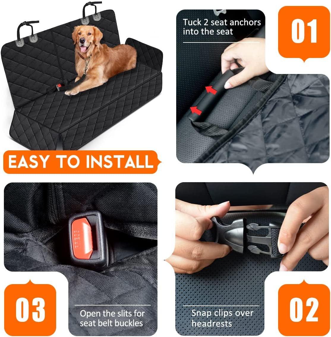 Premium Waterproof Dog Car Seat Cover - Durable Back Seat Protector for Cars, SUVs & Trucks (53" Width) - Fits Middle Armrest - Black
