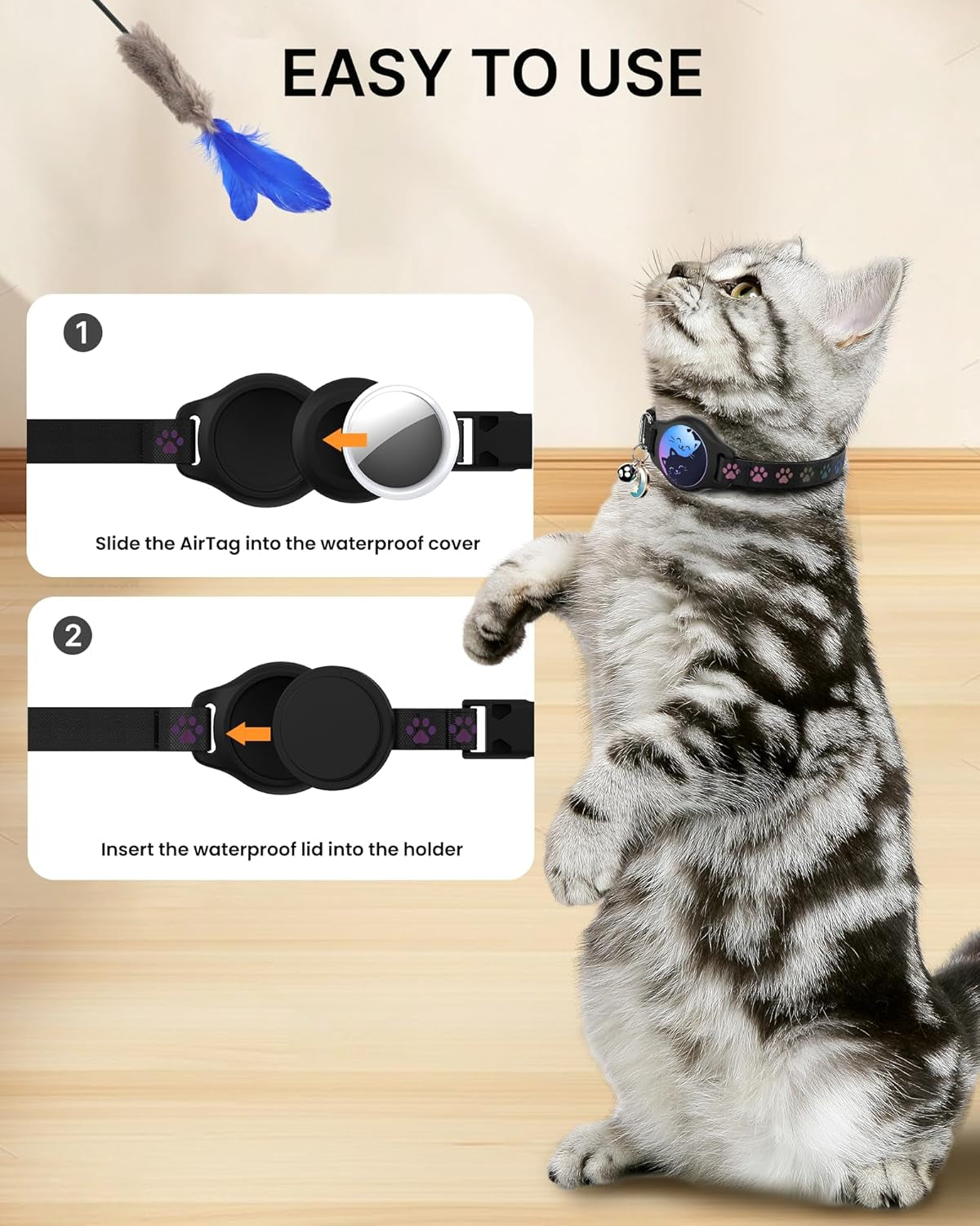 Breakaway Cat Collar with Apple AirTag Holder - 2 Pack Reflective Waterproof Design with Bell, Adjustable 8-12 Inches for Lightweight Comfort and Easy Tracking
