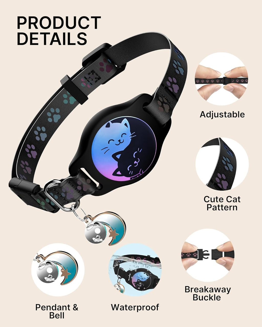 Breakaway Cat Collar with Apple AirTag Holder - 2 Pack Reflective Waterproof Design with Bell, Adjustable 8-12 Inches for Lightweight Comfort and Easy Tracking